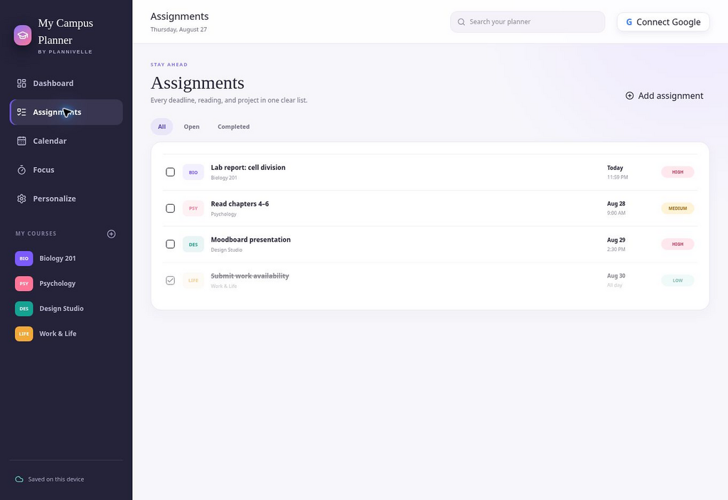 Plannivelle Campus Sync Planner