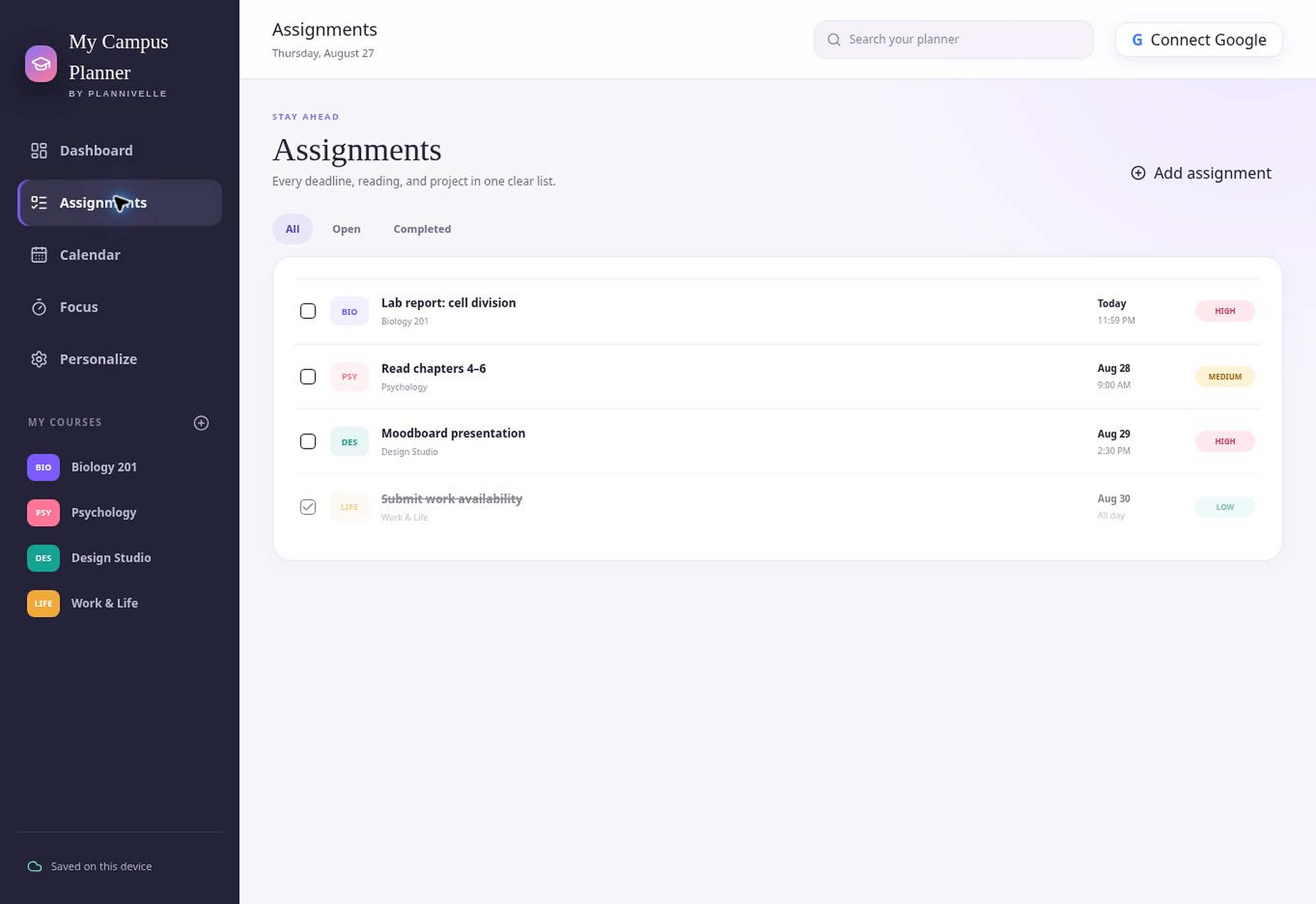 Plannivelle Campus Sync Planner