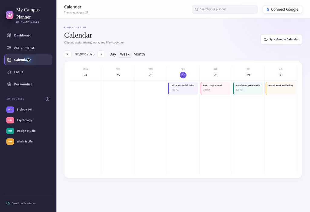 Plannivelle Campus Sync Planner