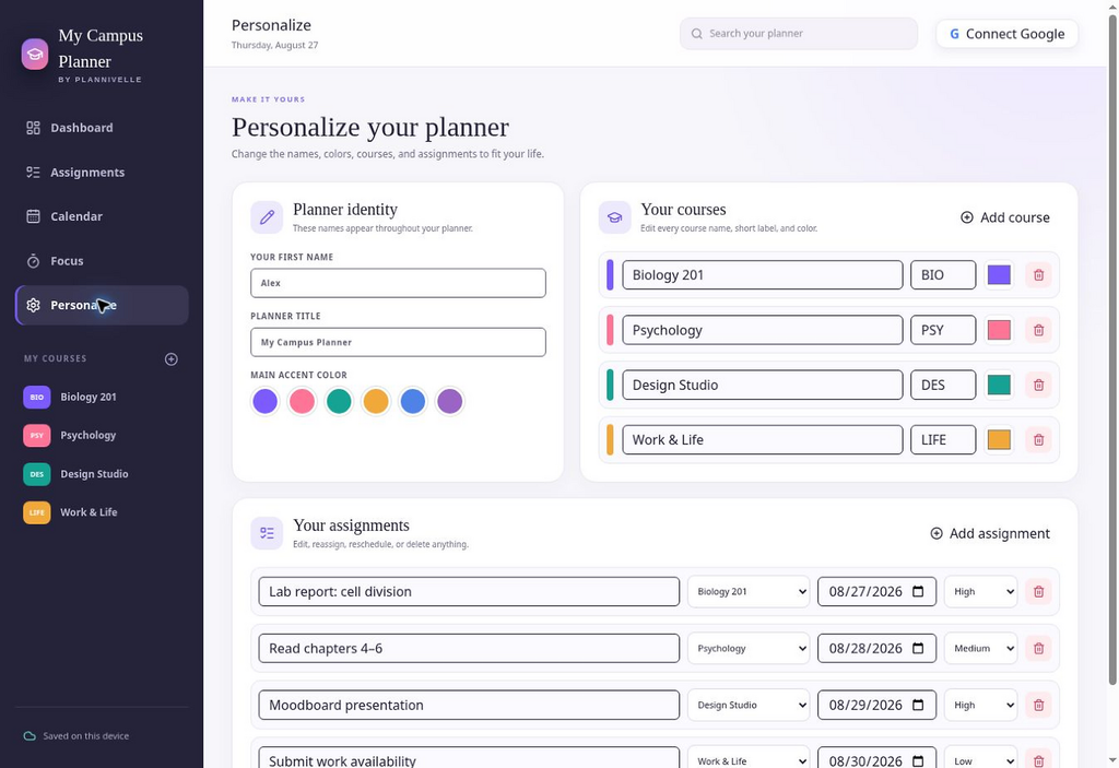 Plannivelle Campus Sync Planner