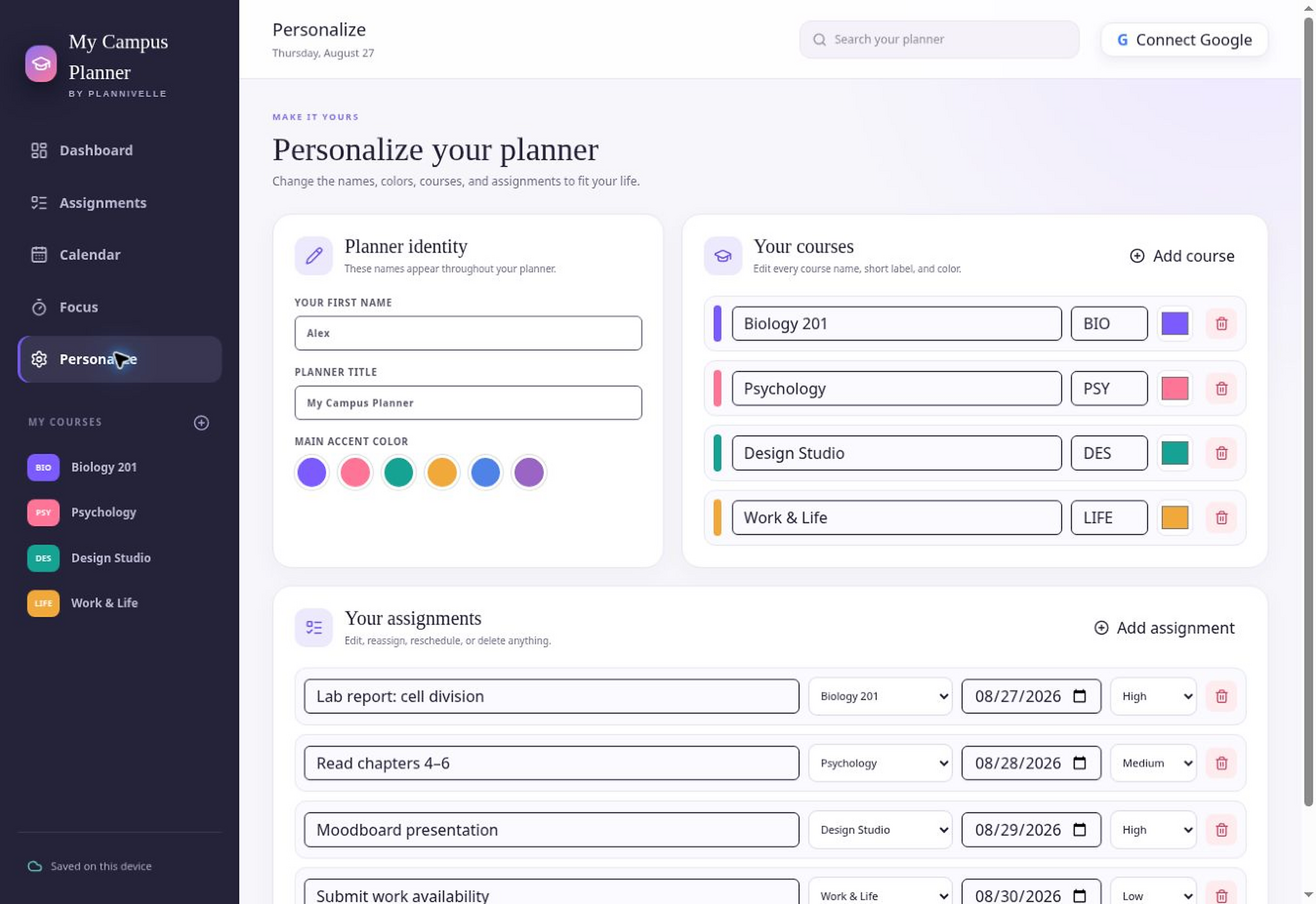 Plannivelle Campus Sync Planner