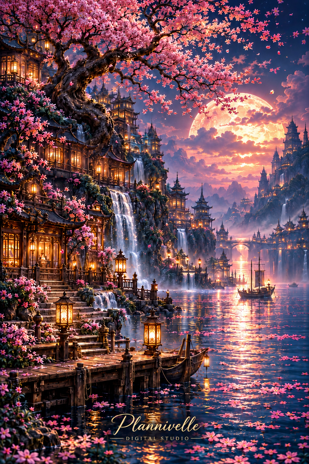 Moonlit Sakura Harbor