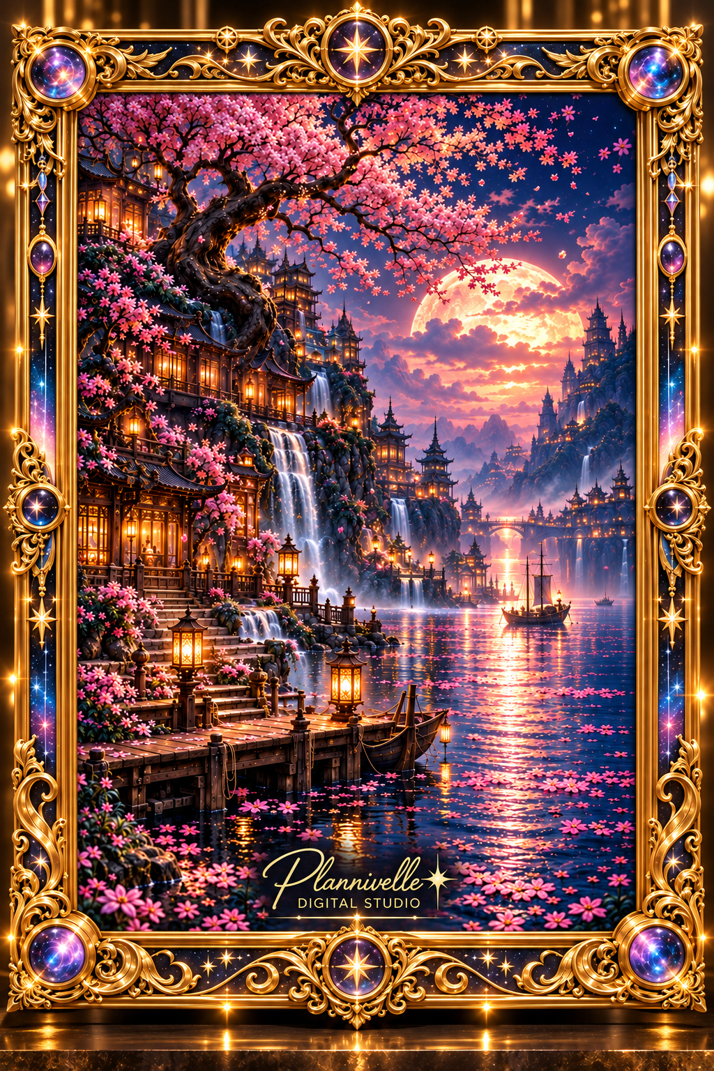 Moonlit Sakura Harbor