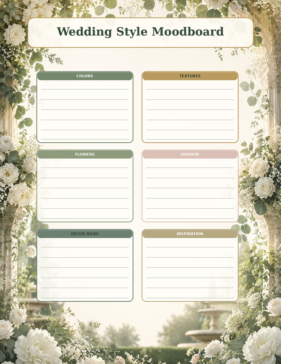 Planificateur de mariage Romance du jardin des Sages