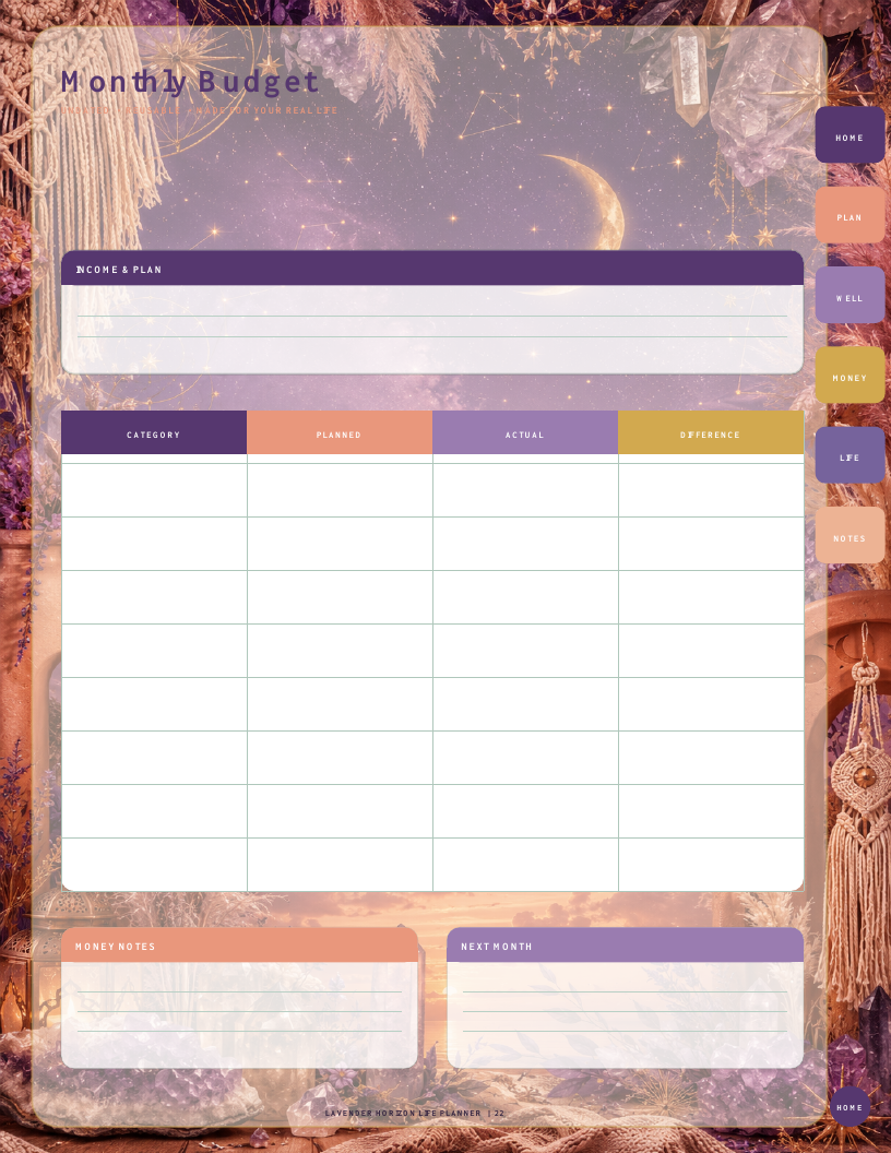 Lavender Horizon Life Planner